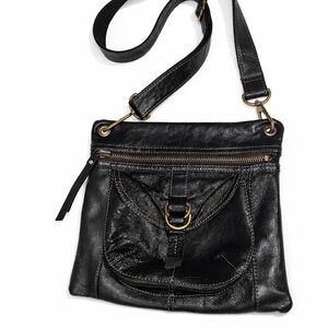 Fossil Black Leather Crossbody with Front Pocket and Buckle